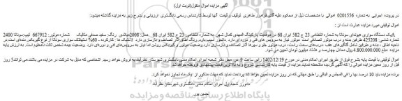 مزایده یک دستگاه سواری هیوندای سوناتا