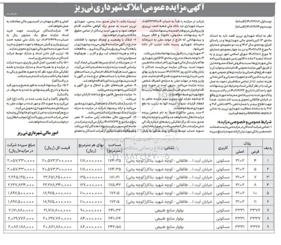 مزایده فروش املاک مسکونی ـ نوبت دوم