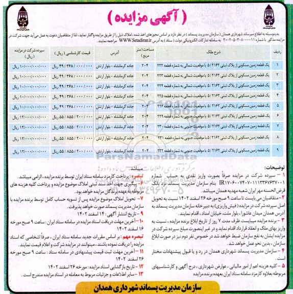 مزایده واگذاری املاک ...