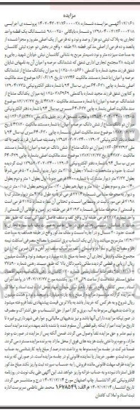 مزایده فروش ششدانگ یک قطعه واحد تجاری به پلاک ثبتی دو هزار و صد و نود و نه فرعی 