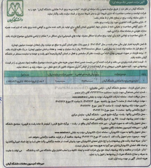 مزایده اجاره مزرعه برنج ۲۰٫۸ هکتاری