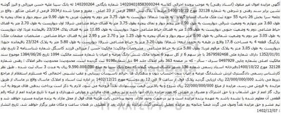مزایده پلاک ثبتی 2887 فرعی از 23 اصلی