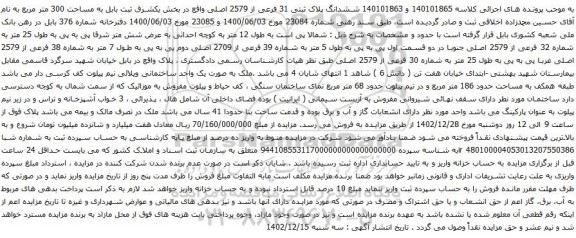 آگهی مزایده ششدانگ پلاک ثبتی 31 فرعی از 2579 اصلی