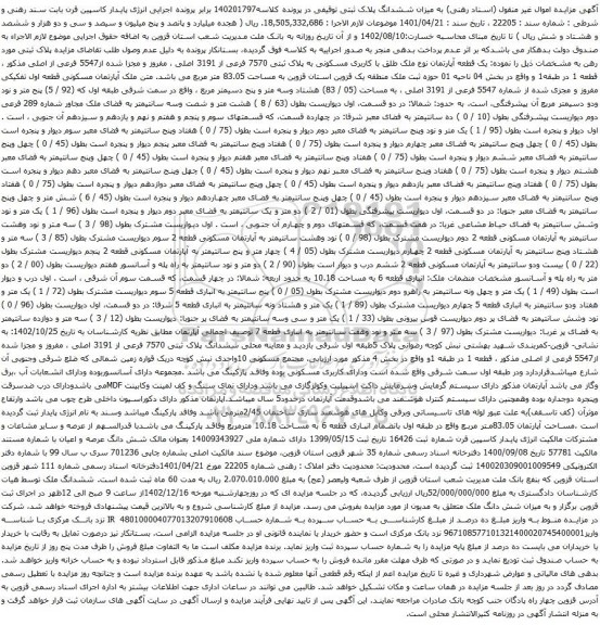 آگهی مزایده ششدانگ پلاک ثبتی توقیفی