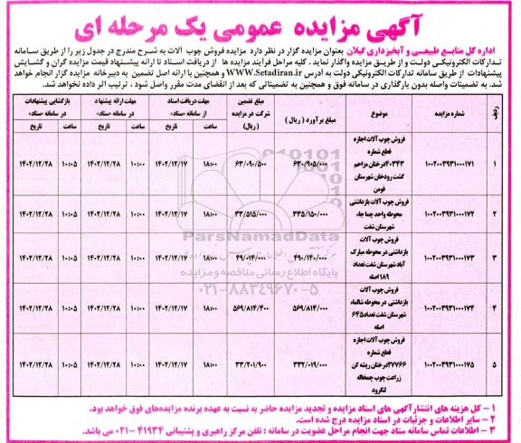 مزایده فروش چوب آلات