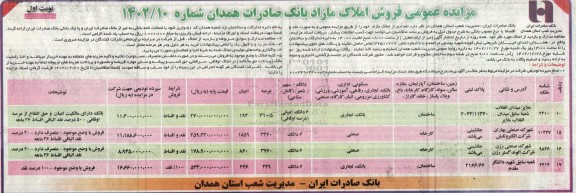 مزایده عمومی فروش املاک مازاد بانک صادرات