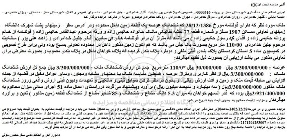 مزایده فروش ششدانگ عرصه یک قطعه زمین