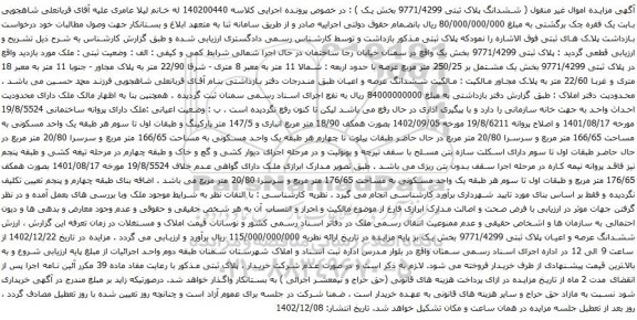 مزایده ملک به پلاک ثبتی 9771/4299