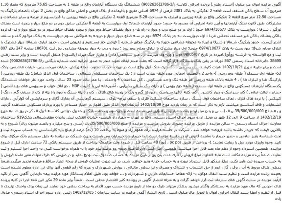 مزایده ششدانگ یک دستگاه آپارتمان