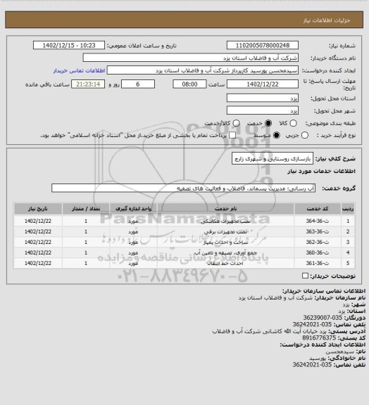 استعلام بازسازی روستایی و شهری زارچ