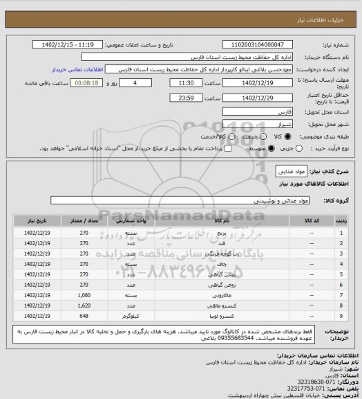 استعلام مواد غذایی