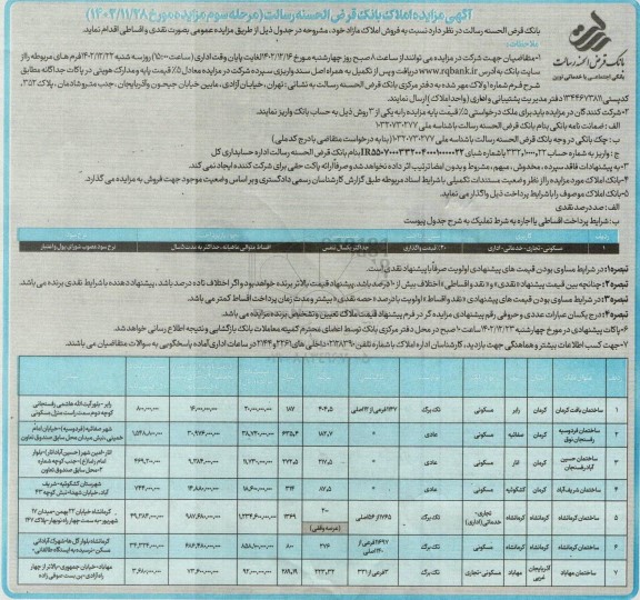 مزایده املاک مرحله سوم