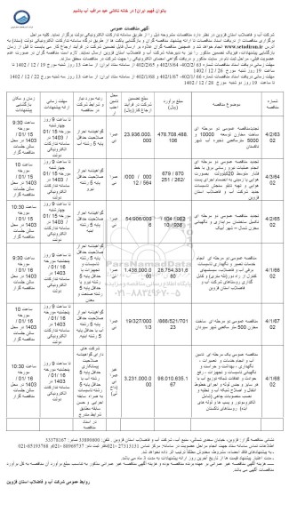 تجدید مناقصه عمومی دو مرحله ای ساخت مخازن توسعه..