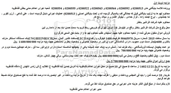 مزایده فروش یک دستگاه استاکر مارک UNGHEINRICH ساخت کشور آلمان، مدل EJC214