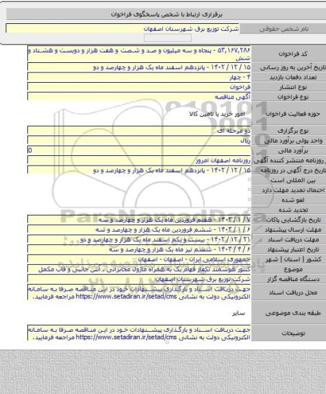 مناقصه, کنتور هوشمند تکفاز فهام یک به همراه ماژول مخابراتی ، آنتن جانبی و قاب مکمل