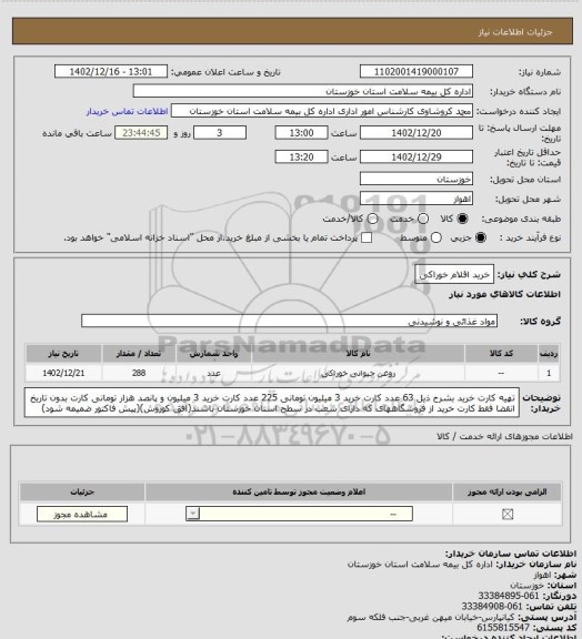 استعلام خرید اقلام خوراکی