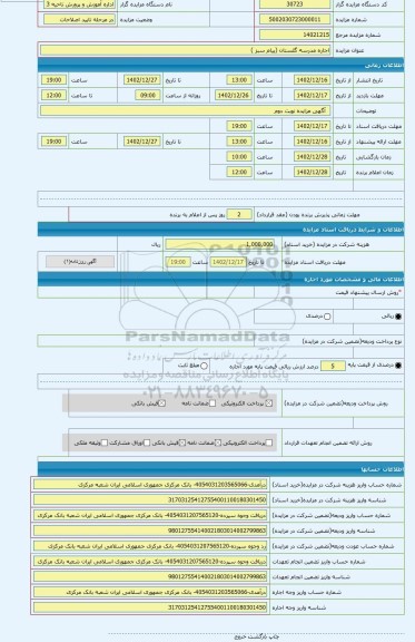 مزایده ، اجاره مدرسه گلستان (پیام سبز )