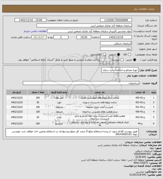 استعلام تهیه مصالح و اجرای جداره سازی