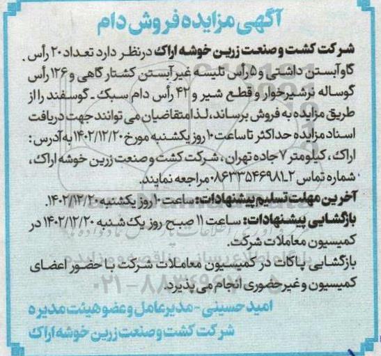 مزایده فروش دام