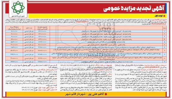 تجدید مزایده اجاره واحد شماره یک...