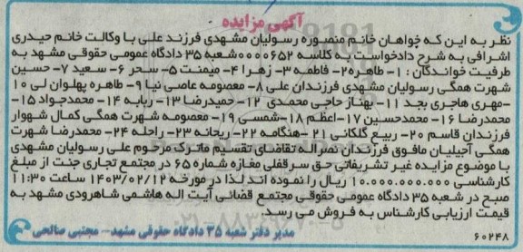 مزایده سرقفلی مغازه شماره 65 مجتمع تجاری