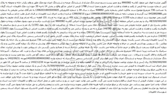 مزایده پنج ممیز بیست و پنج صدم دانگ مشاع از   یکباب خانه و محوطه