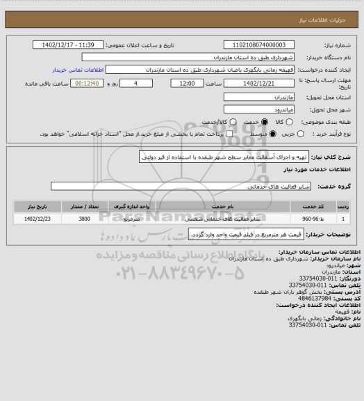 استعلام تهیه و اجرای آسفالت معابر سطح شهر طبقده با استفاده از قیر دولتی