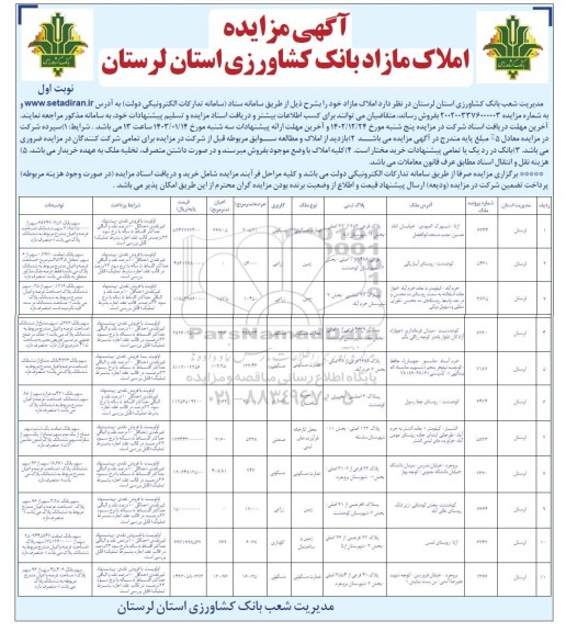 مزایده فروش املاک مازاد 