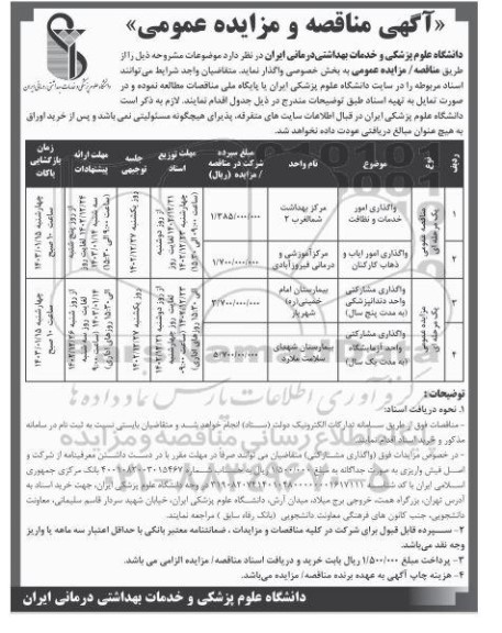 مناقصه و مزایده واگذاری امور خدمات و نظافت...
