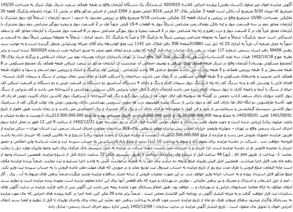 مزایده ششدانگ یک دستگاه آپارتمان