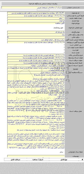 مناقصه, تجدید مناقصه عمومی با ارزیابی ساده:  عملیات لوله گذاری و اتصال شبکه توزیع آب در نواحی مختلف ارومیه ب