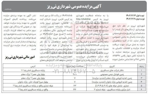 مزایده واگذاری حق بهره برداری از دفاتر شرکت های مسافربری و ...- نوبت دوم