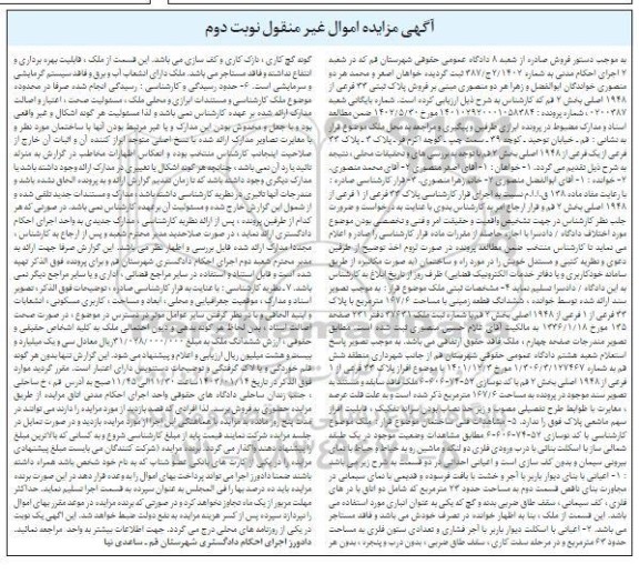 مزایده فروش پلاک ثبتی 33 فرعی از 1948 اصلی بخش 2