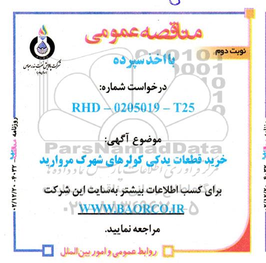 مناقصه خرید قطعات یدکی کولرهای شهرک مروارید- نوبت دوم