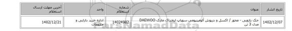 جک بازویی -  محور / اکسل و درپوش ‎آلومینیومی ‎سوپاپ لیفتراک مارک DAEWOO مدل 3 تن