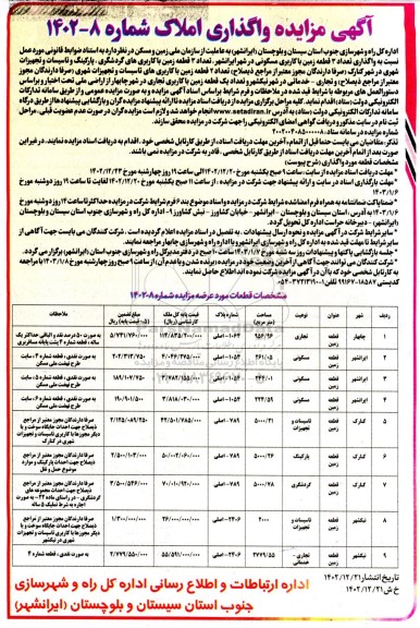 آگهی مزایده واگذاری املاک