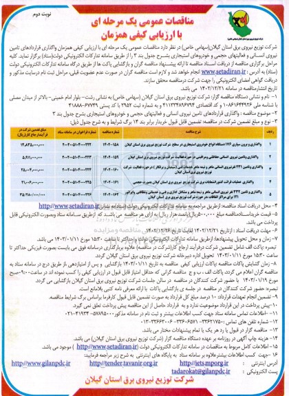 مناقصه واگذاری قراردادهای تامین نیروی انسانی و فعالیتهای حجمی و خودورهای استیجاری  نوبت دوم 