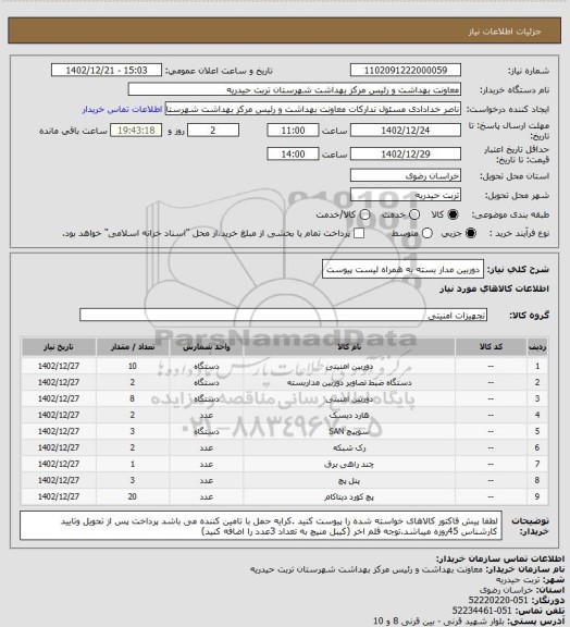 استعلام دوربین مدار بسته به همراه لیست پیوست