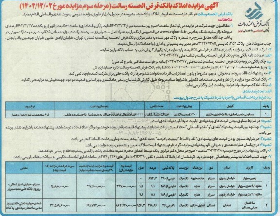 مزایده فروش املاک مازاد - مرحله سوم