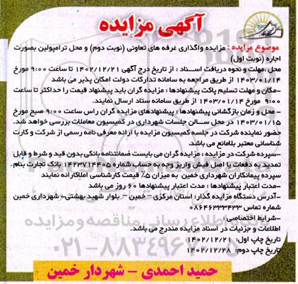 مزایده واگذاری غرفه های تعاونی