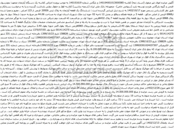مزایده  یک دستگاه آپارتمان 