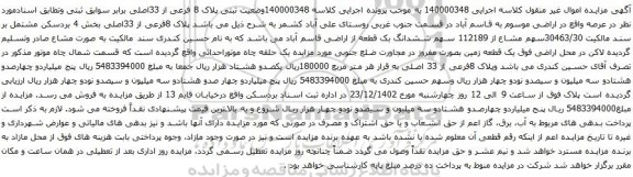 مزایده ششدانگ یک قطعه از اراضی