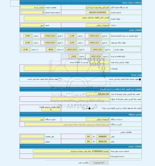مزایده ، فروش داغی قطعات تصادفی خودرو