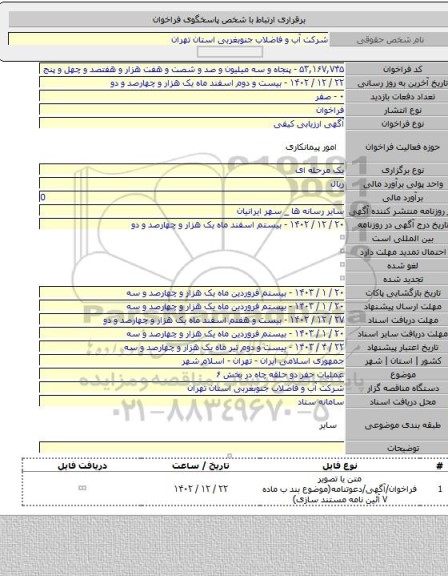 مناقصه, عملیات حفر دو حلقه چاه در بخش ۶