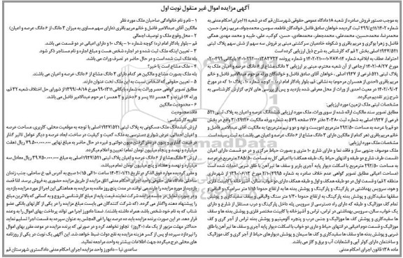 مزایده سه سهم از شش سهم پلاک ثبتی 1947/521 اصلی بخش 2