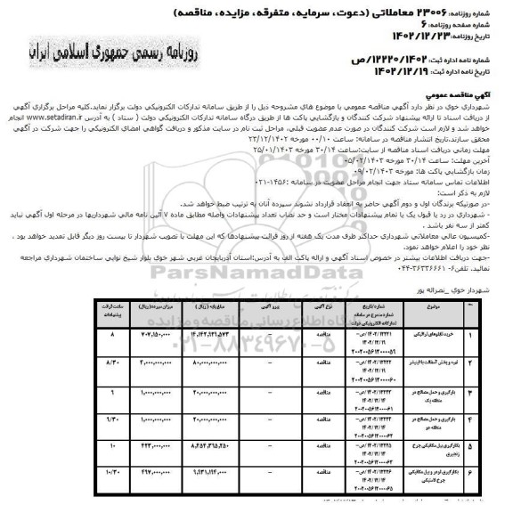 مناقصه عمومی خرید تابلوهای ترافیکی و...