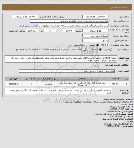 استعلام نقشه 2000/1  از تصاویر رقومی با GSD شهر لیکک  و  بازبینی نقاط شبکه های مبنایی ایستگاههای ترازیابی دقیق درجه یک، درجه دو، و درجه سه در سطح استان