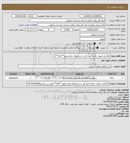 استعلام واگذاری امورات رایانه اداره کل به شرکتهای دارای مجوز** افتا**