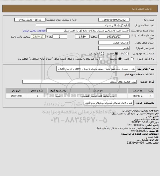 استعلام شرح خدمات خرید کیت کامل جوش ترمیت به روش SmwF برای ریل UIC60