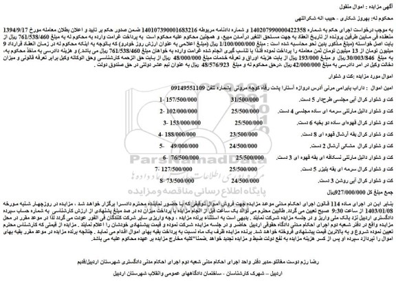 مزایده فروش کت و شلوار کرال آبی مجلسی طرح­دار 5 دست و...
